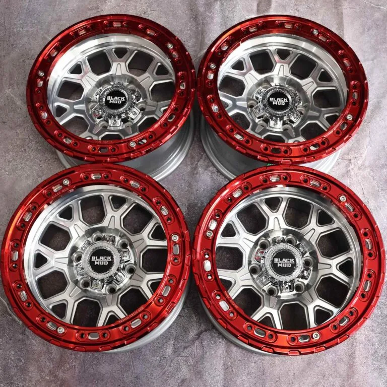 Toyota 4Runner wheels – Black Mud Transparent Red Custom Beadlock, front view