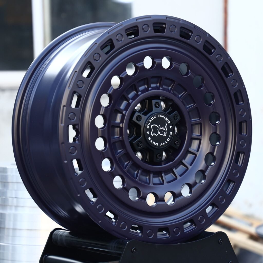 Chevrolet Silverado wheels – Purple Steelie-Style Bolt-Ring (Black Rhino-Style), angled view