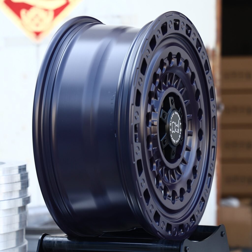 6x135 wheels – Purple Steelie-Style Bolt-Ring (Black Rhino-Style), side view