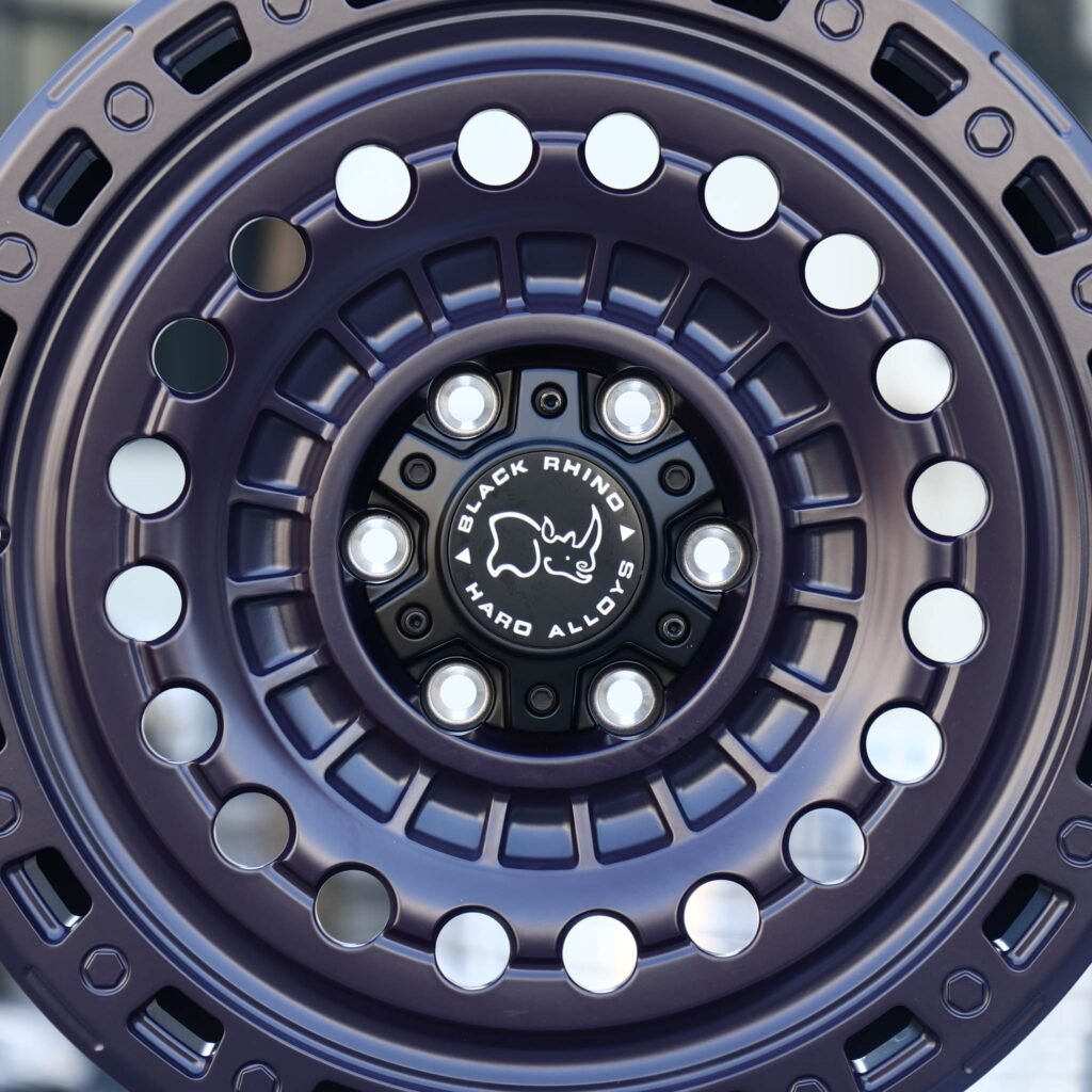 Toyota 4Runner wheels – Purple Steelie-Style Bolt-Ring (Black Rhino-Style), lip and barrel detail