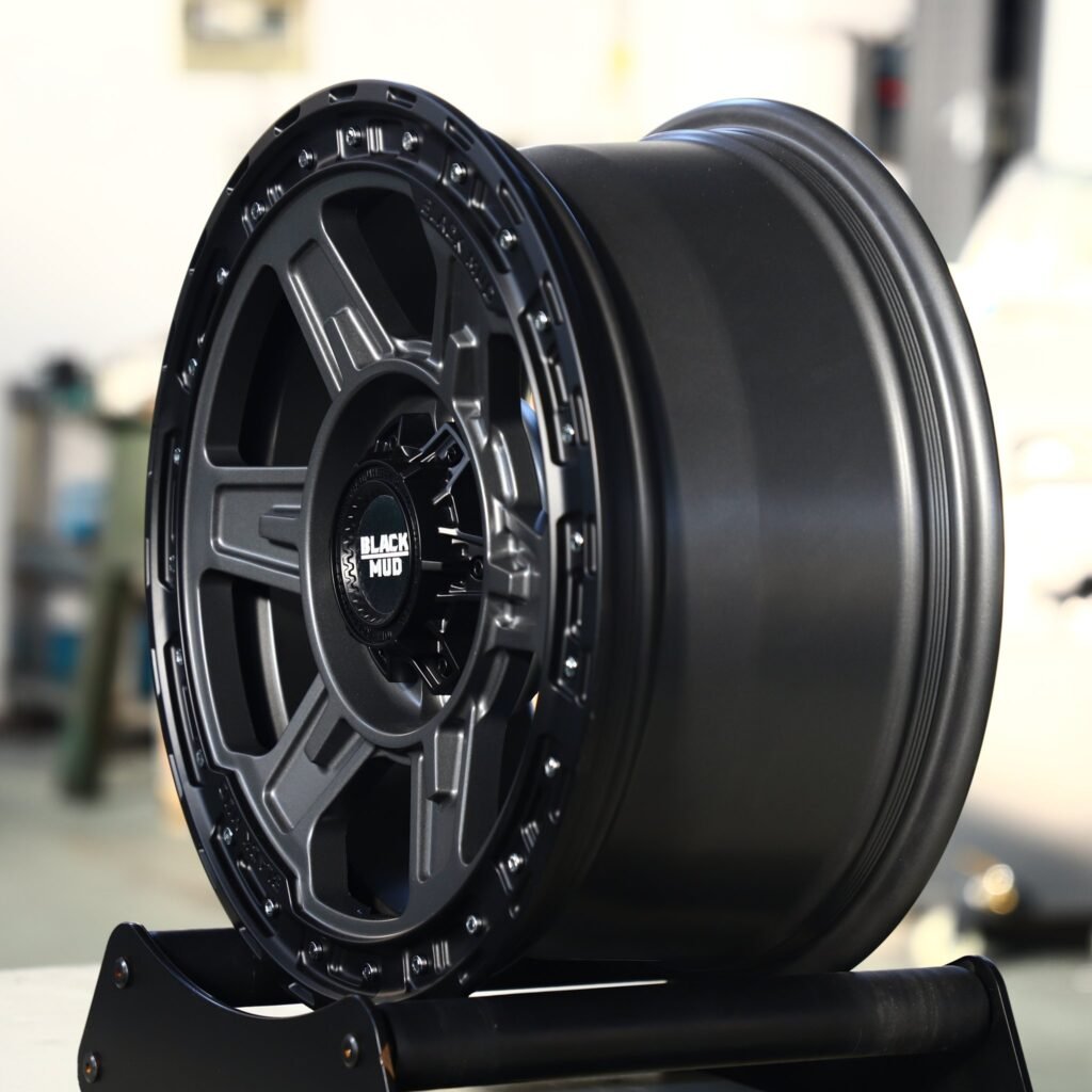 6x135 wheels – BlackMud Matte Black Exposed Bolt Detail, side view