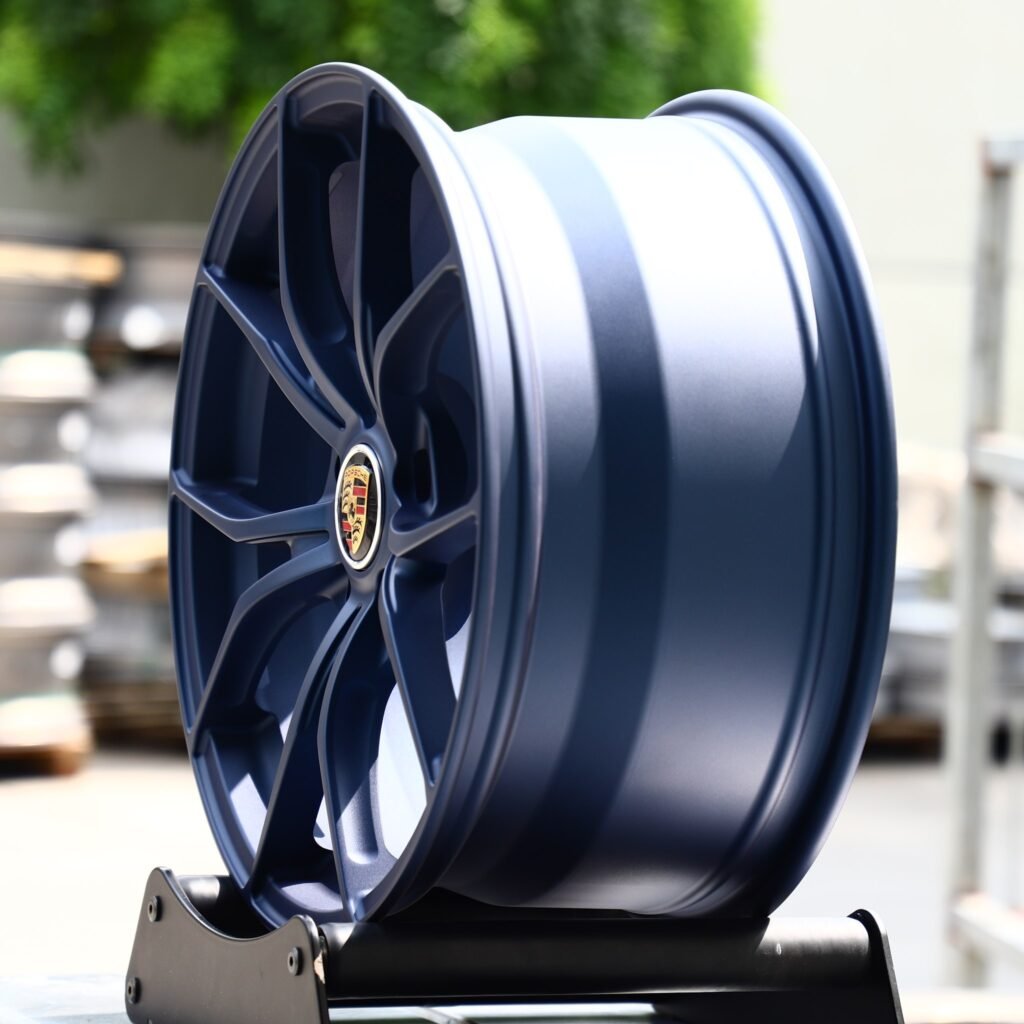 Tesla Model Y wheels – Blue 5-Spoke, angled view
