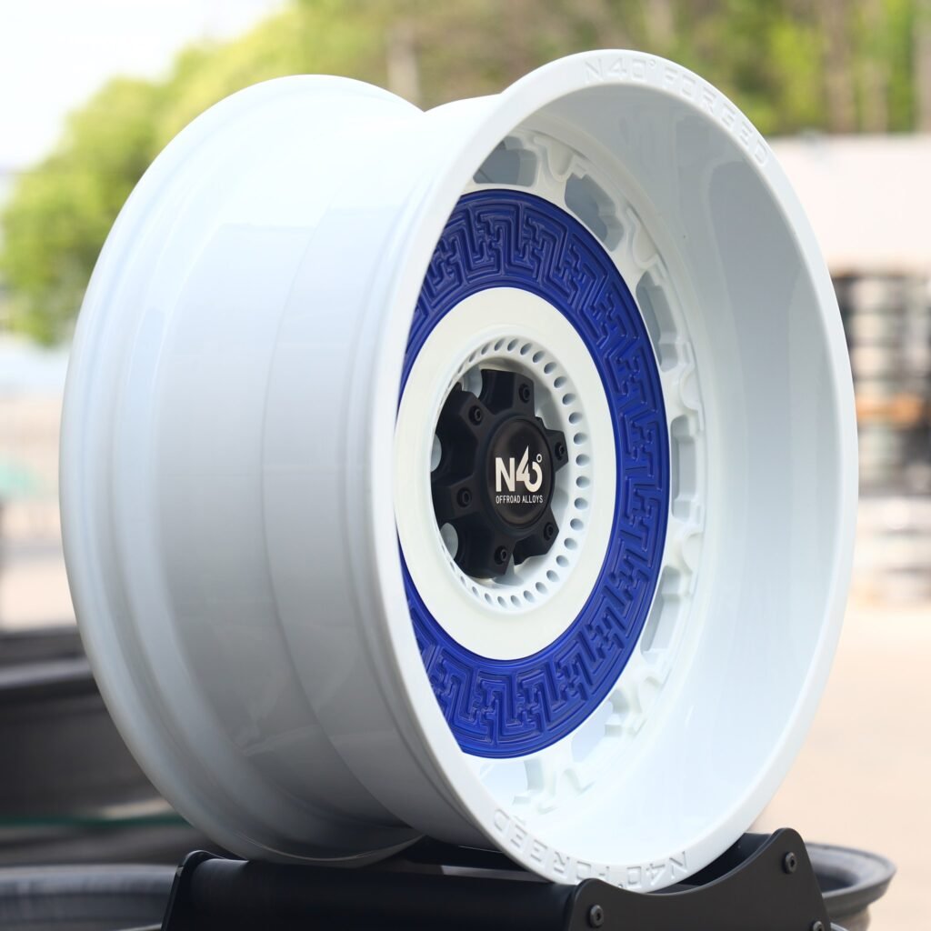 6x139.7 wheels – Blue / Gloss White Custom, side view