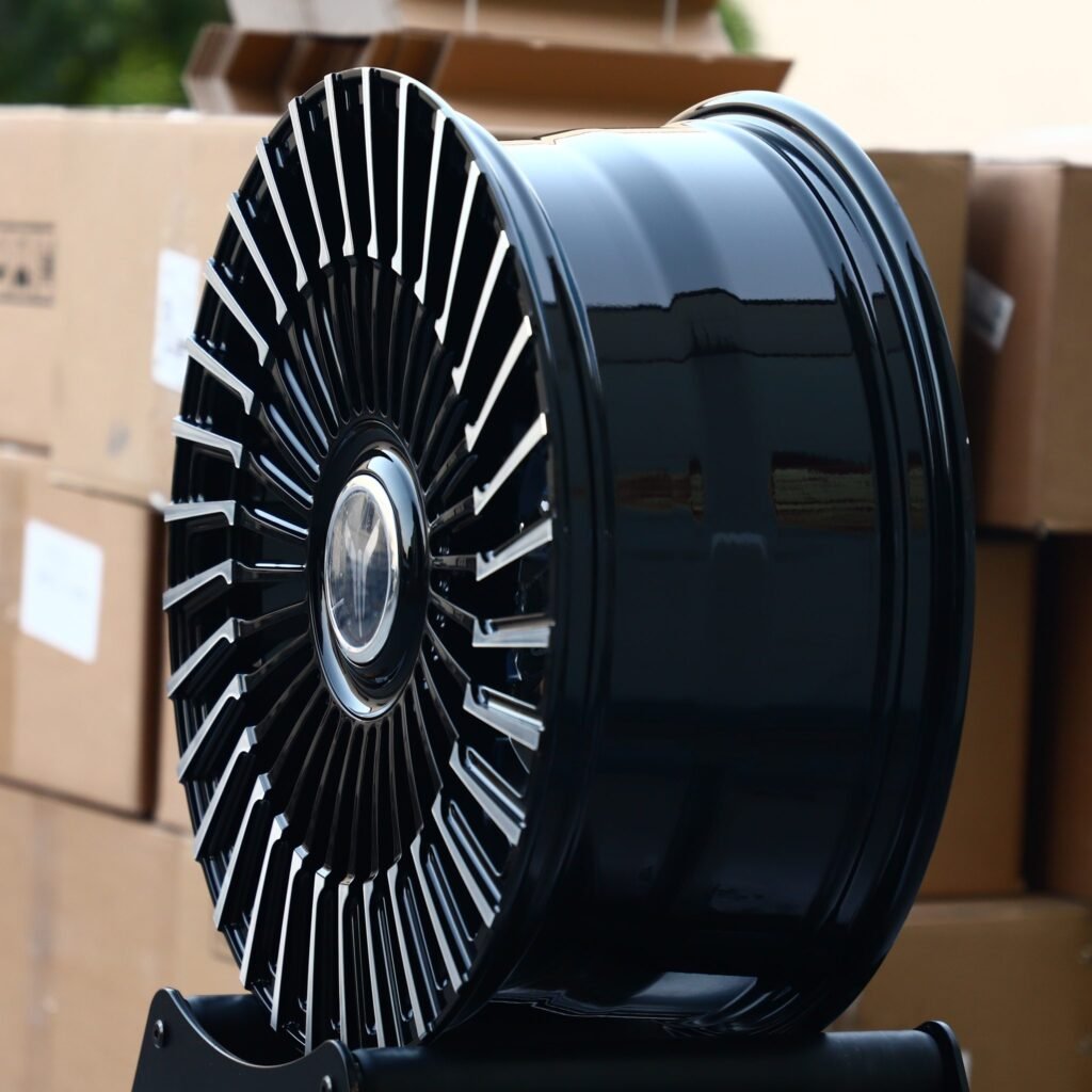 5x130 wheels – Blue Multi-Spoke Machined Face, side view