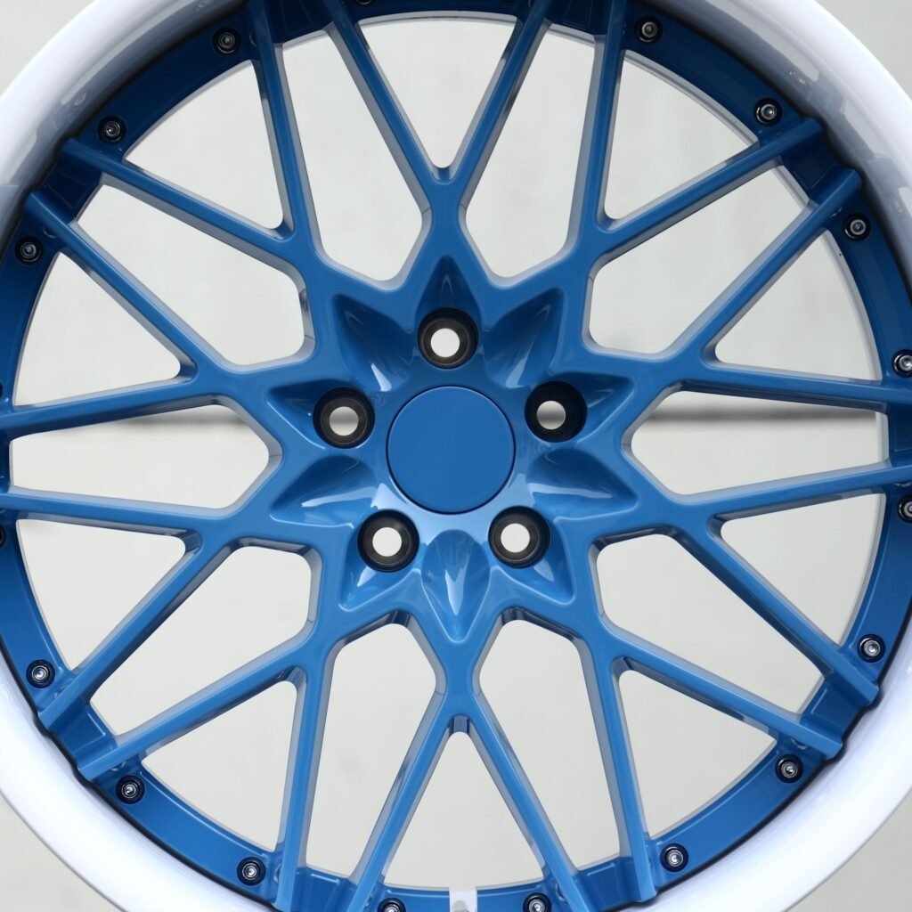 BMW M4 F82 wheels – Blue / Polished Lip Mesh Deep Dish 2-Piece, lip and barrel detail