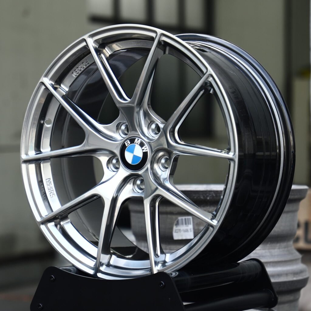 BMW M5 wheels – Black Chrome 5 Y-Spoke (BMW OEM-Style), angled view