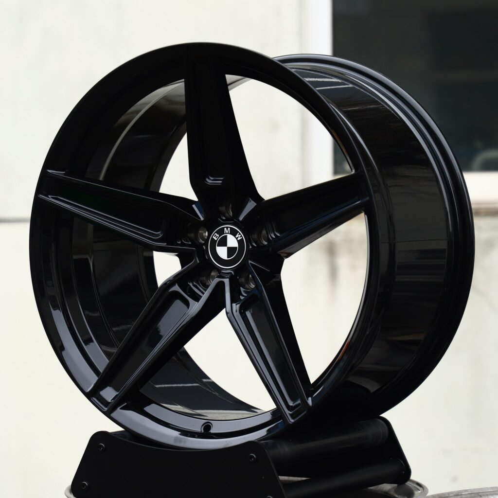 BMW M5 wheels – Gloss Black 5-Spoke (BMW OEM-Style), angled view