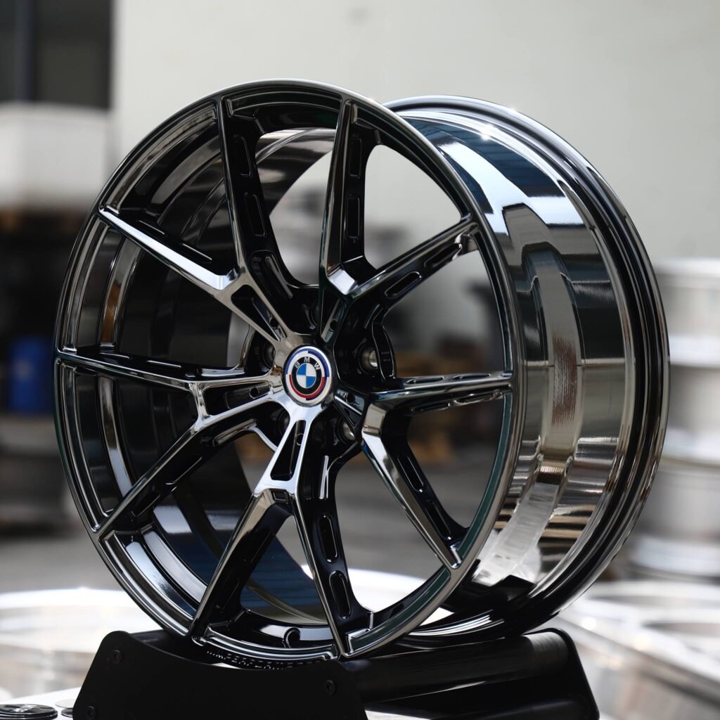BMW M5 wheels – Gloss Black Machined 5 Y-Spoke (BMW OEM-Style), angled view