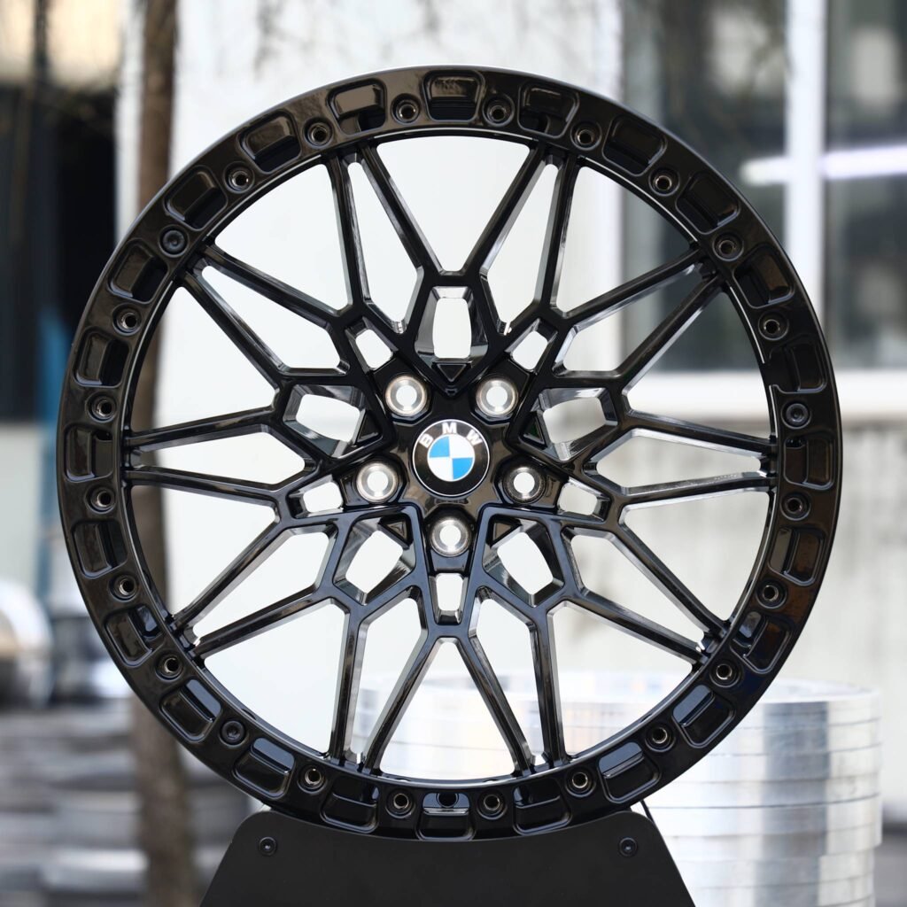 BMW M3 wheels – Gloss Black / Machined Mesh Beadlock (BMW OEM-Style), front view