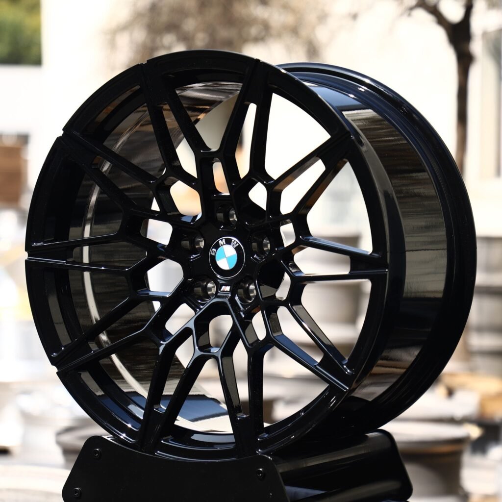 BMW M5 wheels – Gloss Black Mesh Multi-Spoke (BMW OEM-Style), angled view