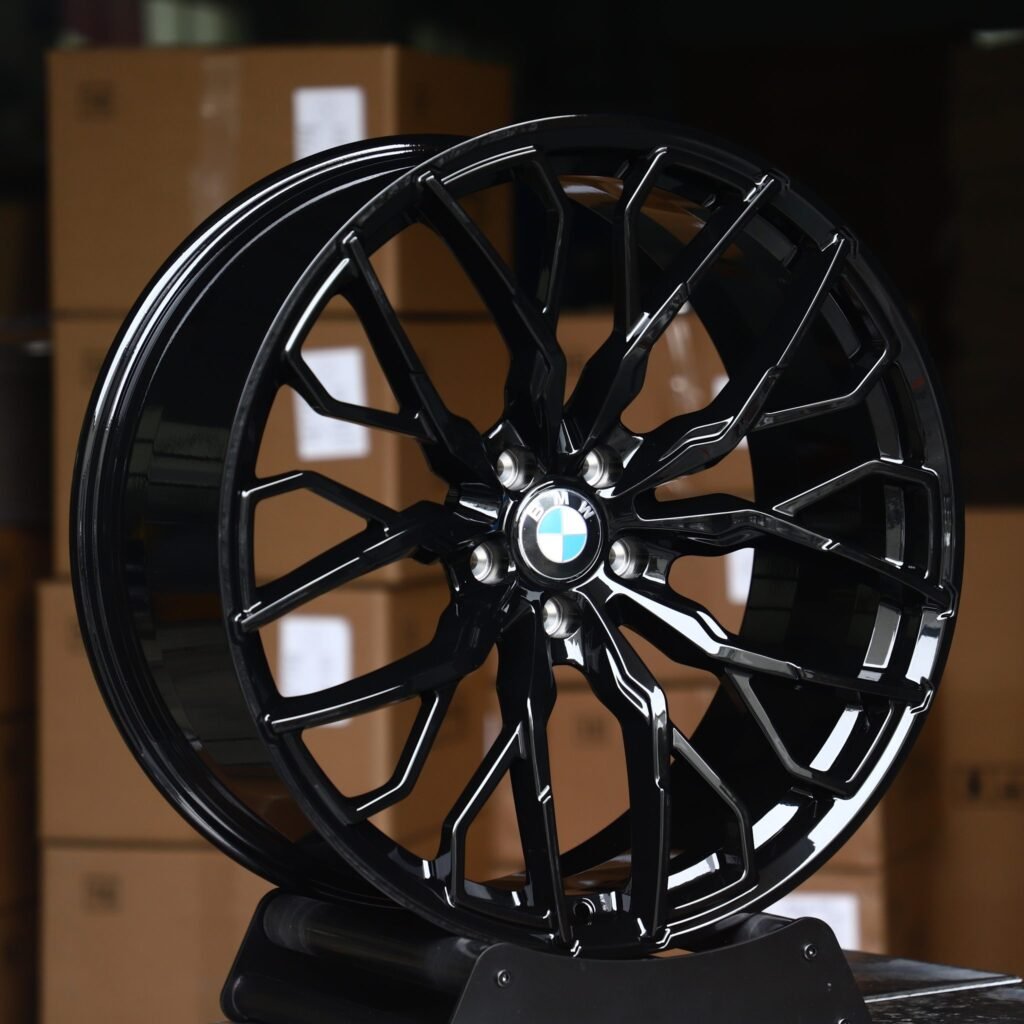 BMW M5 wheels – Gloss Black Mesh Multi-Spoke (BMW OEM-Style), angled view