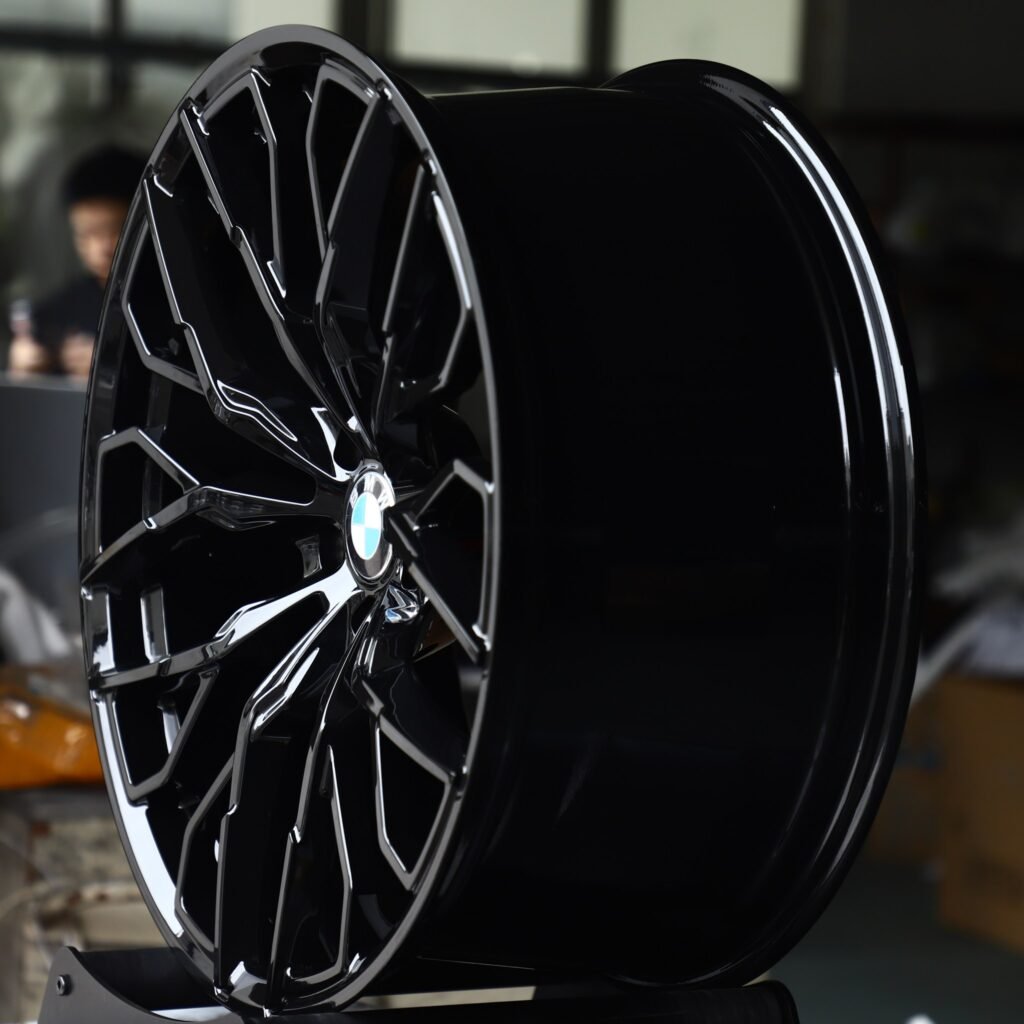 5x120 wheels – Gloss Black Mesh Multi-Spoke (BMW OEM-Style), side view