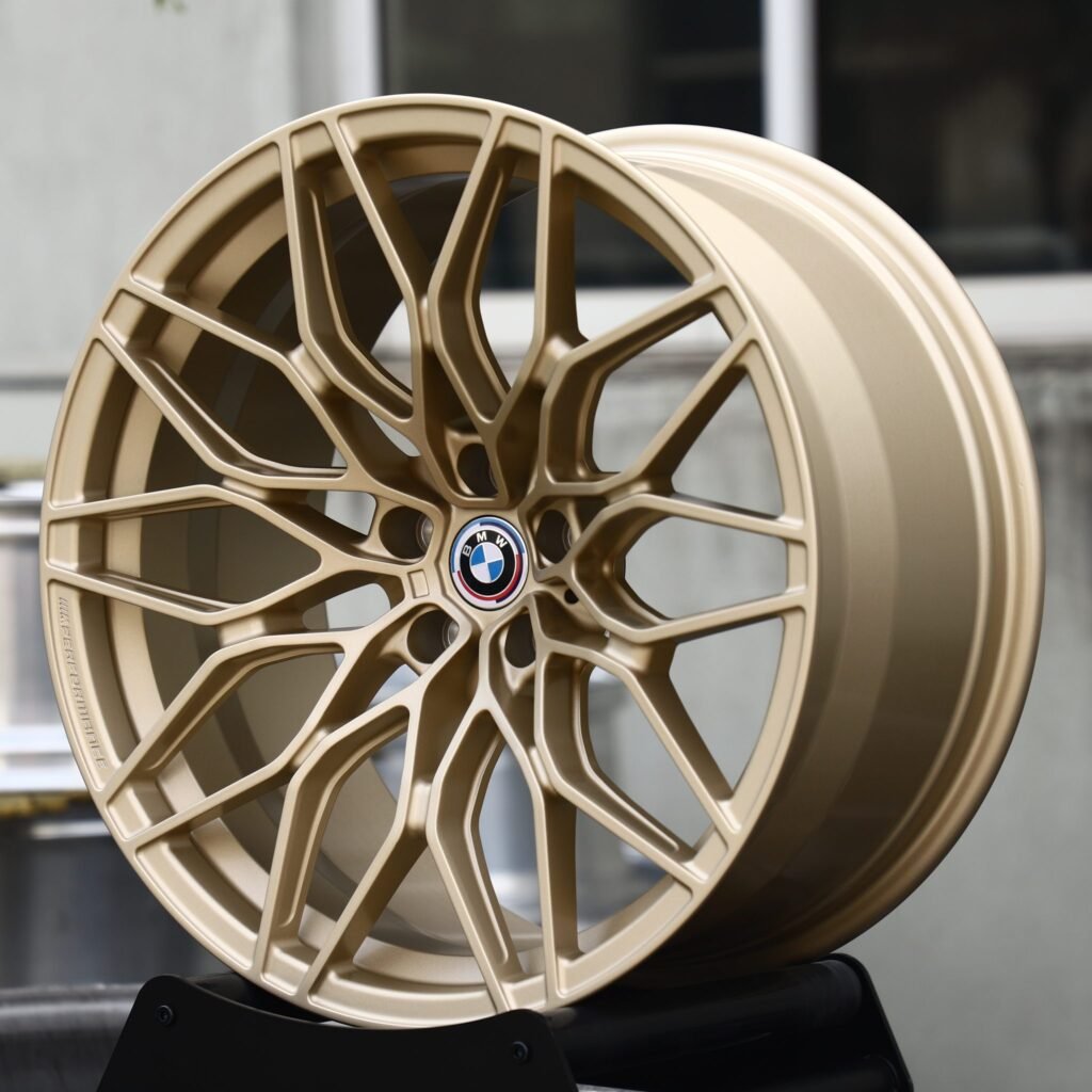 BMW M5 wheels – Gold Mesh Multi-Spoke (BMW OEM-Style), angled view