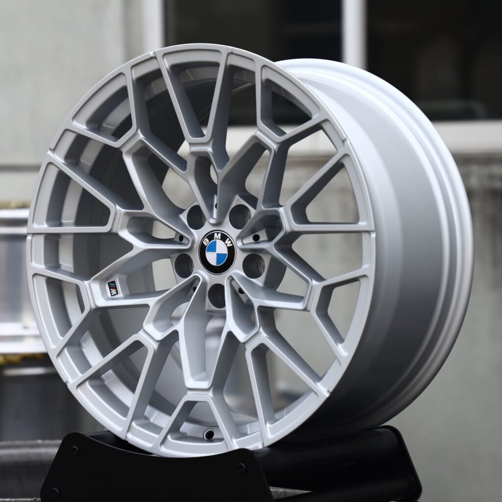 BMW M5 wheels – Hyper Silver Mesh Multi-Spoke (BMW OEM-Style), angled view