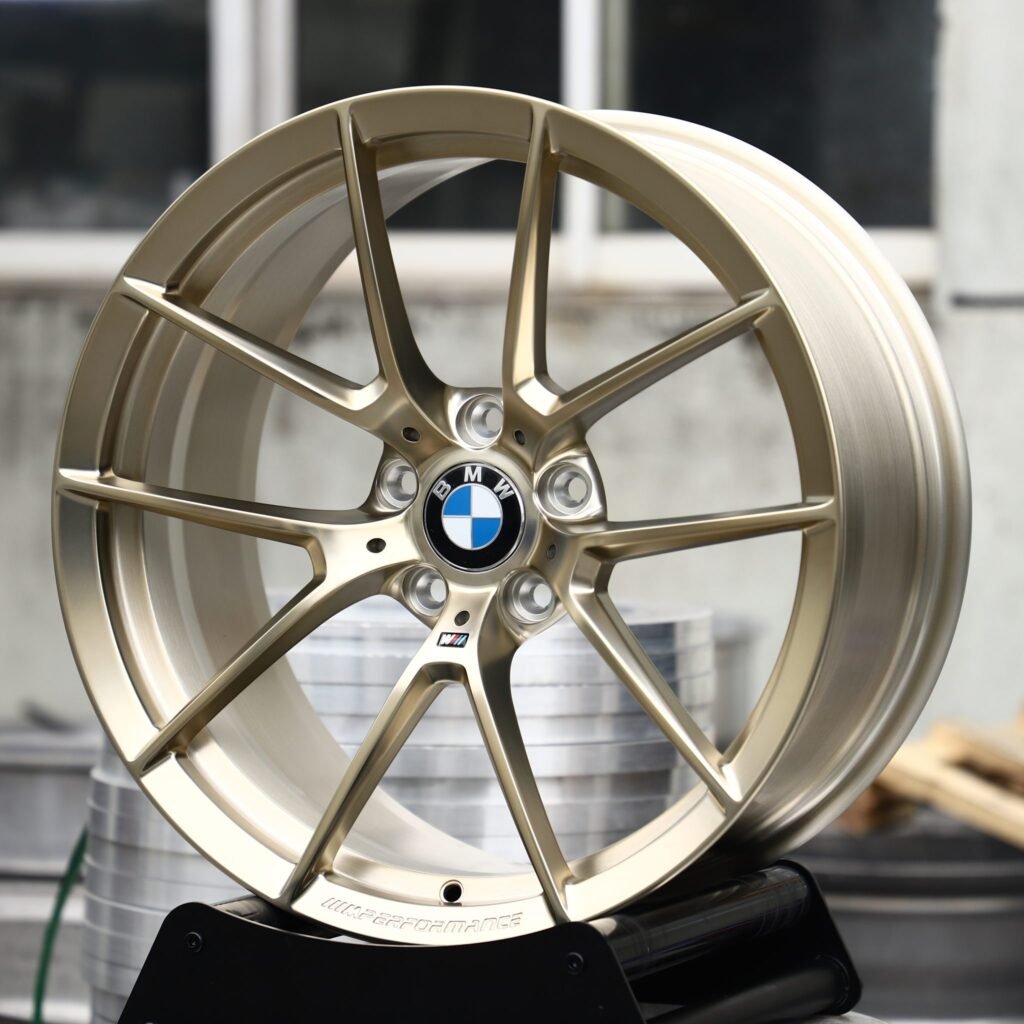 BMW M5 wheels – Matte Gold 5 Y-Spoke (BMW OEM-Style), angled view