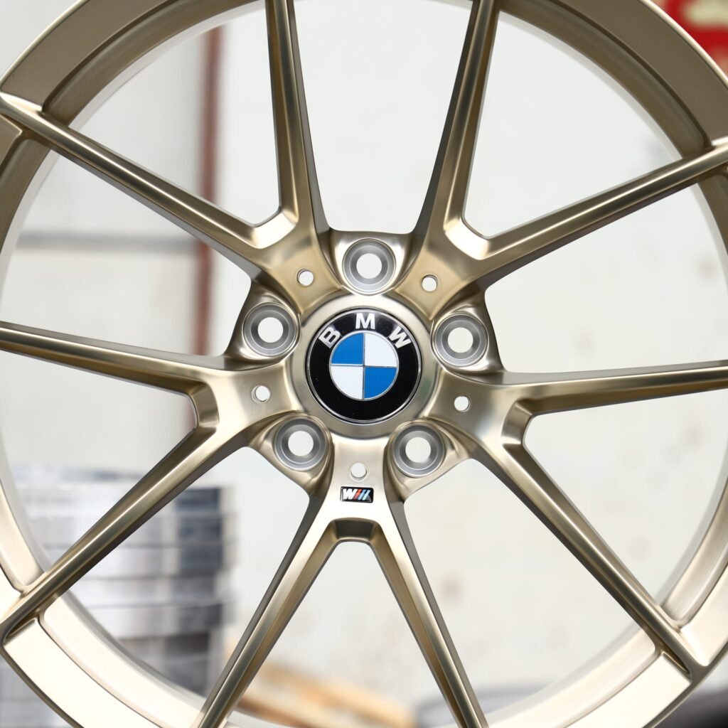 BMW M4 G82 wheels – Matte Gold 5 Y-Spoke (BMW OEM-Style), lip and barrel detail