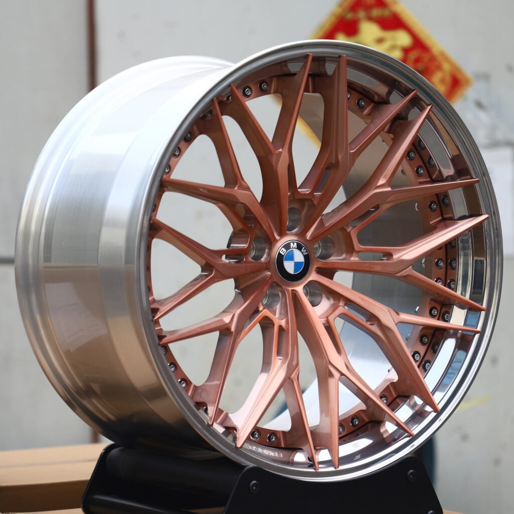 BMW 3 Series wheels – Bronze / Silver / Transparent Rose Gold 2-Piece 10 Y-Spoke, angled view