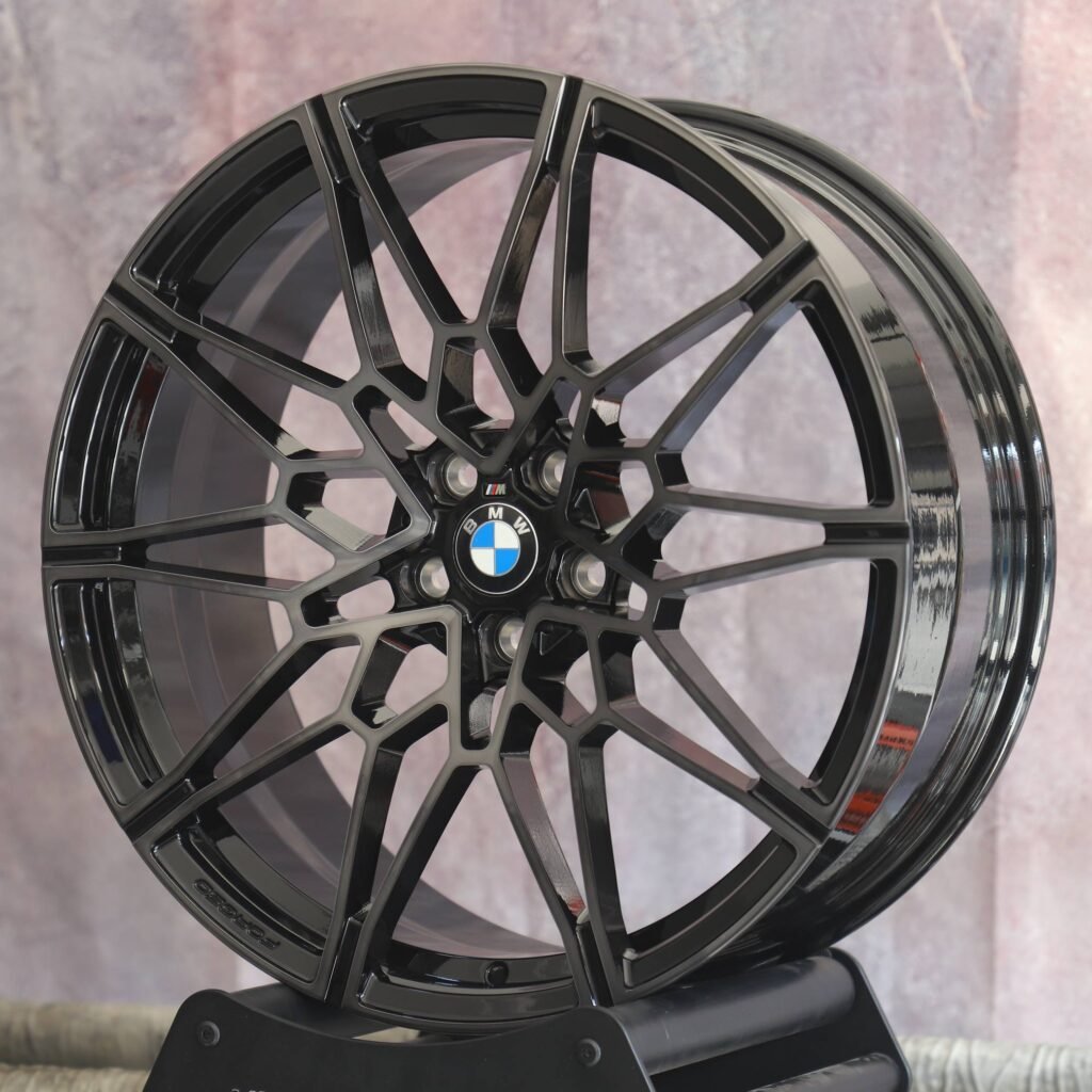 BMW 3 Series wheels – Gloss Black 5-Spoke Cut-Out Machined Face (BMW Style 826M), angled view
