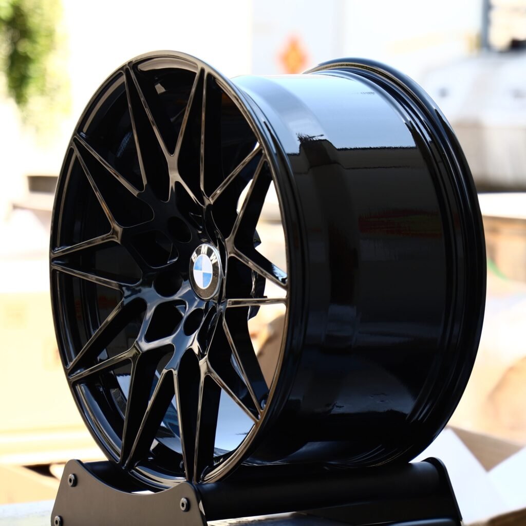 5x120 wheels – Gloss Black Cross-Spoke (BMW Style 666M), side view