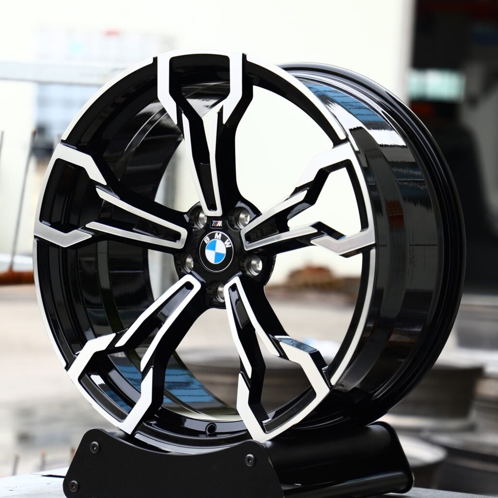 BMW 3 Series wheels – Gloss Black Petal Machined Face, angled view