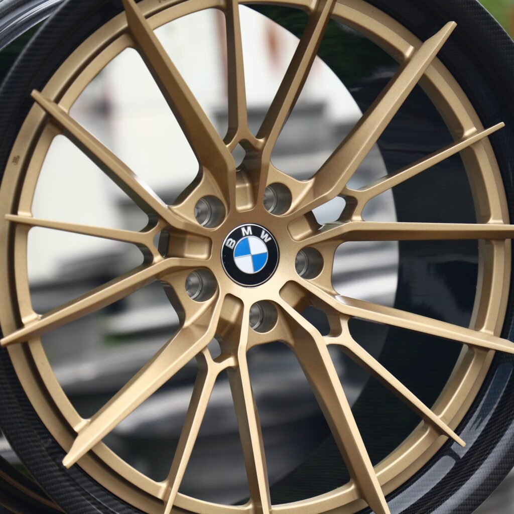 5x120 wheels – Gold / Gloss Black 2-Piece Carbon Fibre, side view