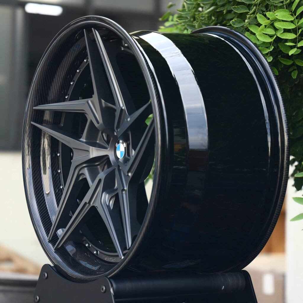 5x120 wheels – Gray / Gloss Black 2-Piece Directional, side view