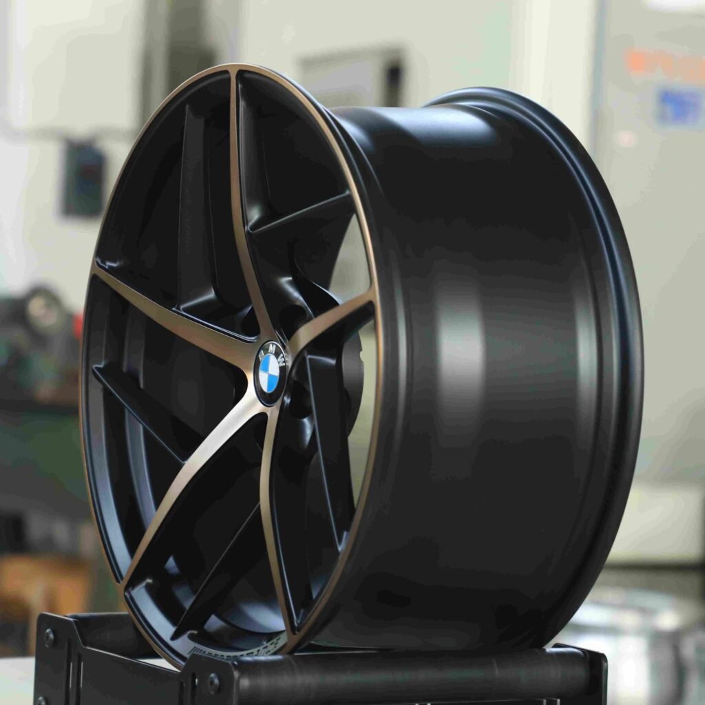 5x120 wheels – Matte Black / Bronze 5 Y-Spoke Machined Face, side view