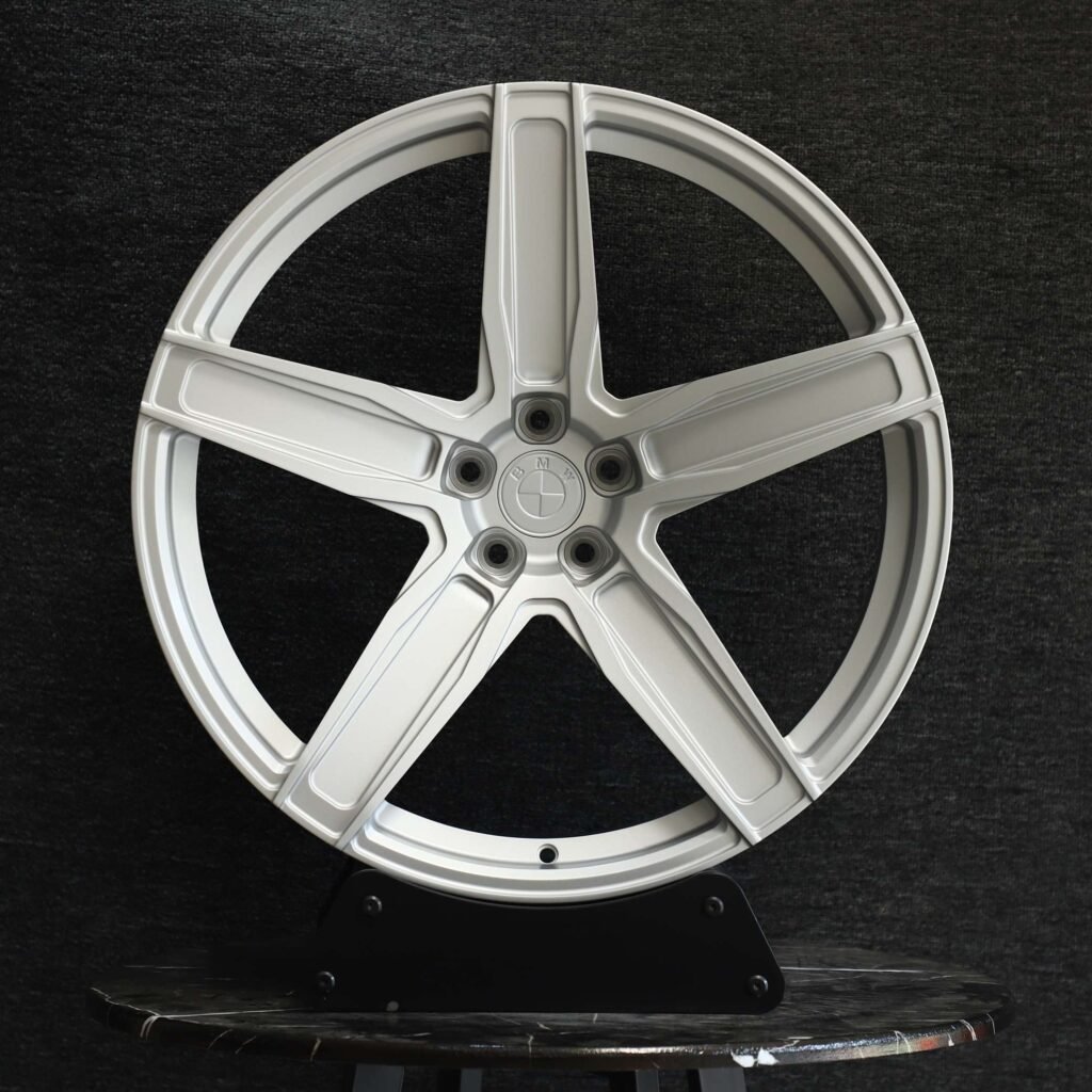 BMW Style Matte Silver 5-Spoke Forged Wheels - BMW 5 Series / BMW 3 Series Fitment (5-Lug) Monoblock forged wheel