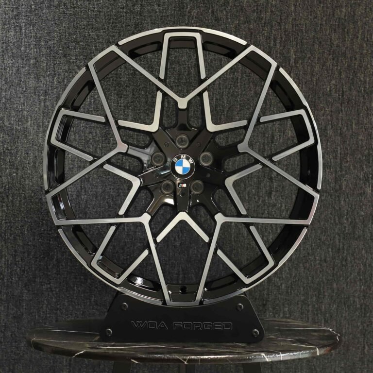 Tesla Model 3 wheels – Matte Silver Cross-Spoke Machined Face (Vossen HF-2-Style), front view