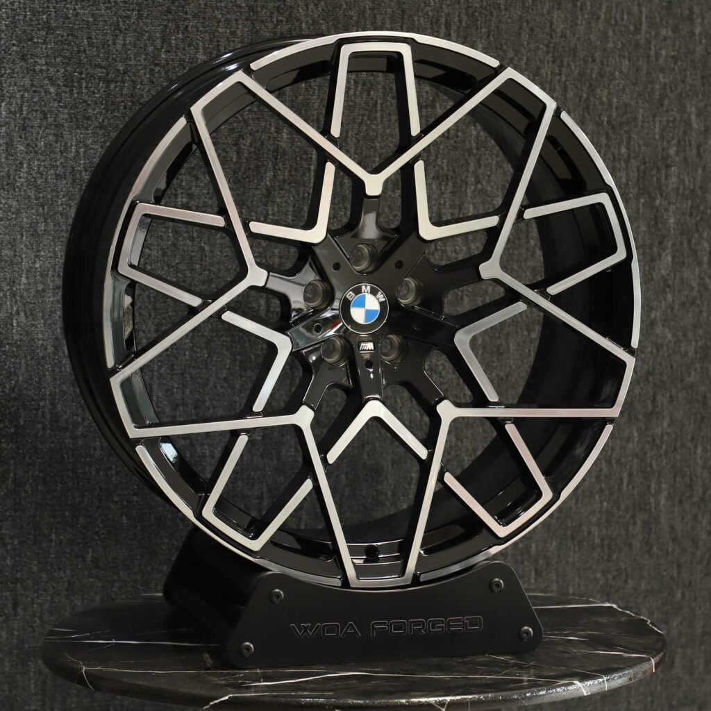 BMW M4 G82 wheels – Matte Silver Cross-Spoke Machined Face (BMW OEM-Style), angled view