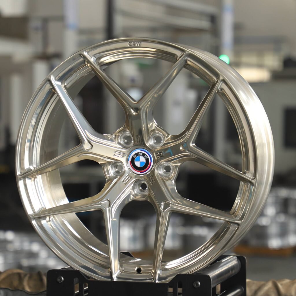 BMW 3 Series wheels – Polished Transparent Frozen Gold 5-Spoke, angled view