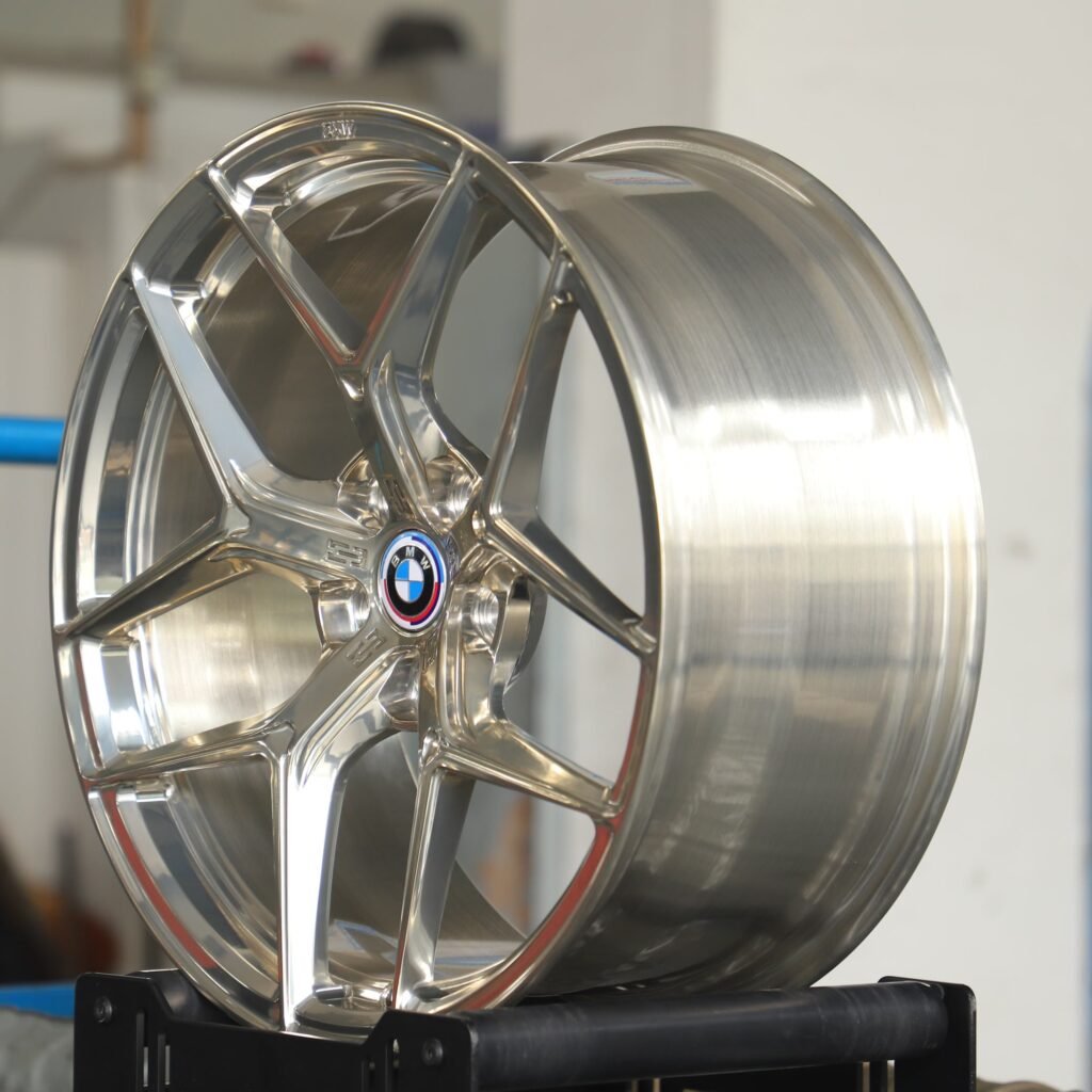 BMW M3 F80 wheels – Polished Transparent Frozen Gold 5-Spoke, lip and barrel detail
