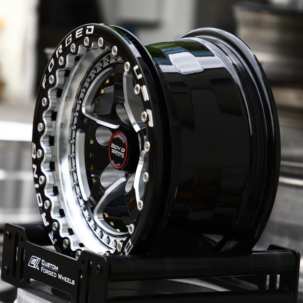 5x114.3 wheels – Gloss Black / Mirror Milled 5-Spoke Beadlock (Boyd Racing-Style), side view