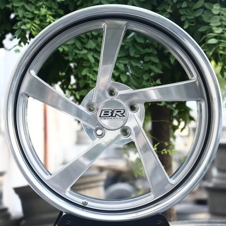 BR Wheels-Style Mirror Polished 5 Twisted-Spoke Deep Dish Off-Road Forged Wheels – Jeep Wrangler / Defender, front view