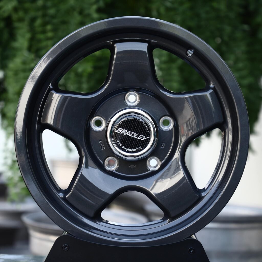Jeep Wrangler wheels – Gloss Black 5-Spoke Polished Lip (Bradley-Style), front view