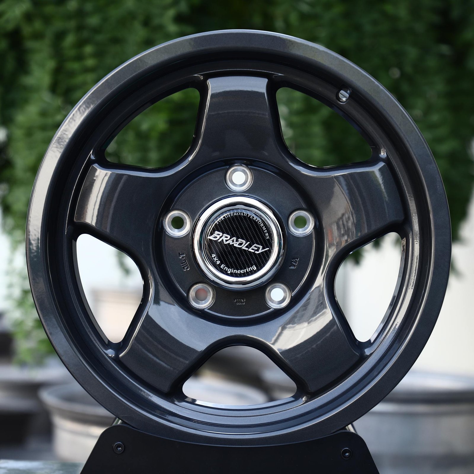 Jeep Wrangler wheels – Gloss Black 5-Spoke Polished Lip (Bradley-Style), front view