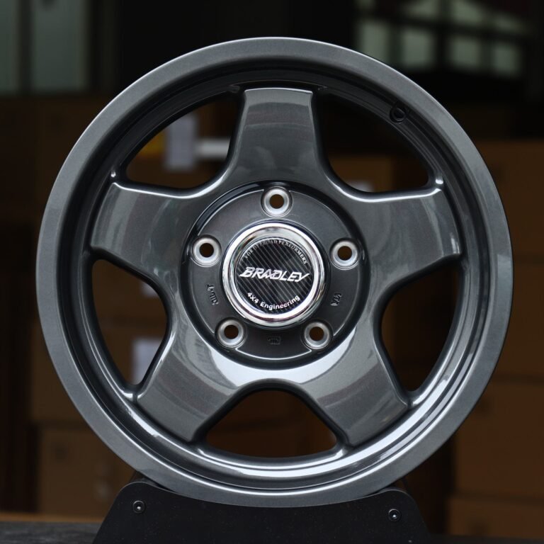 Jeep Wrangler wheels – Gunmetal 5-Spoke (Bradley-Style), front view