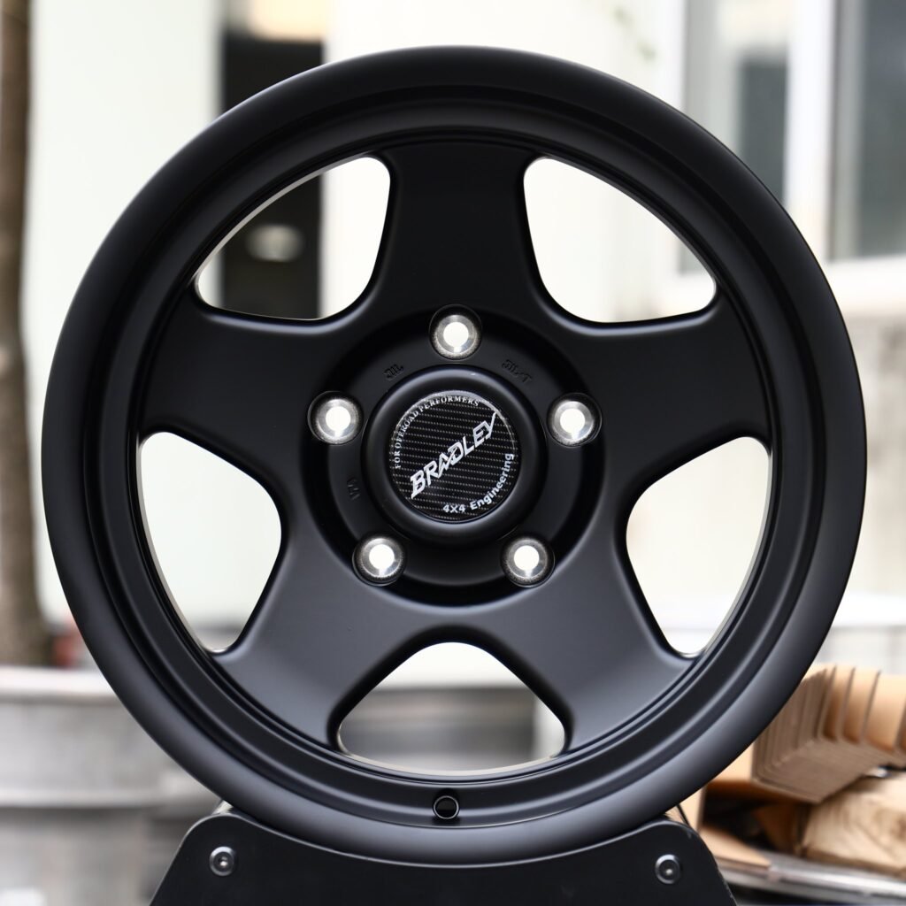 Jeep Wrangler wheels – Matte Black 5-Spoke (Bradley-Style), front view