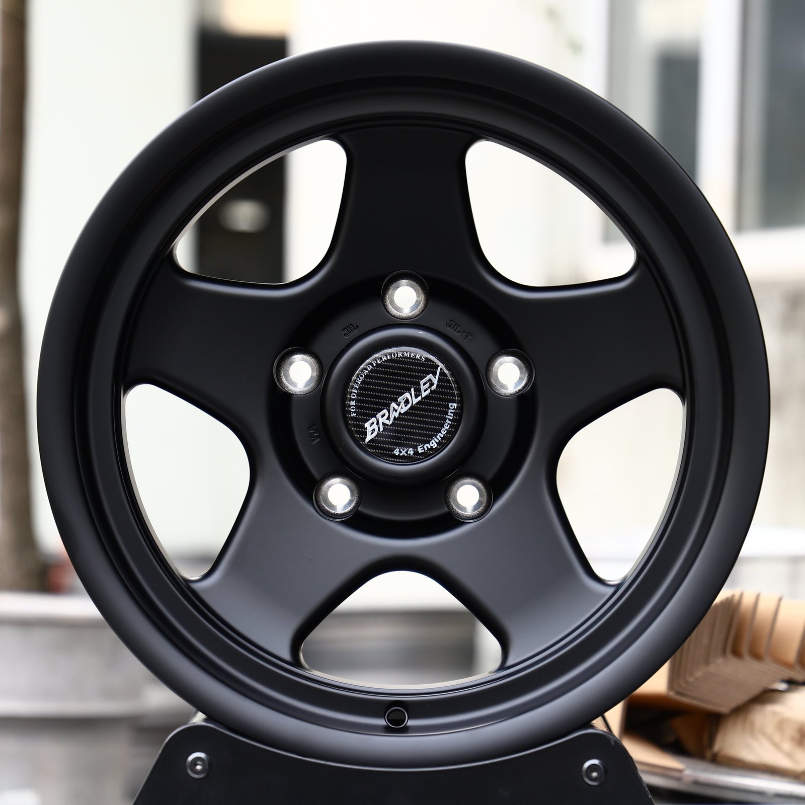 Jeep Wrangler wheels – Matte Black 5-Spoke (Bradley-Style), front view