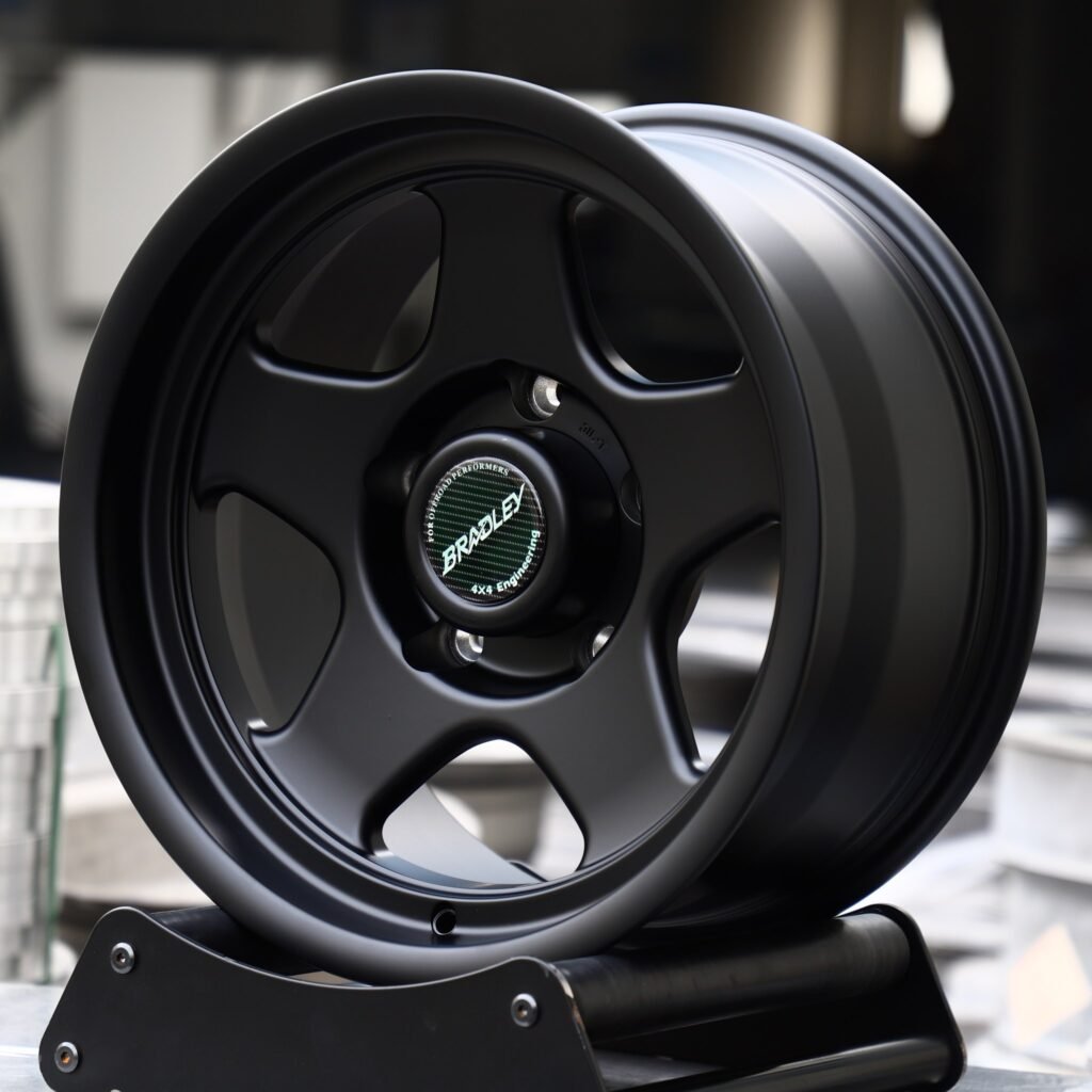 Toyota Land Cruiser wheels – Matte Black 5-Spoke (Bradley-Style), angled view
