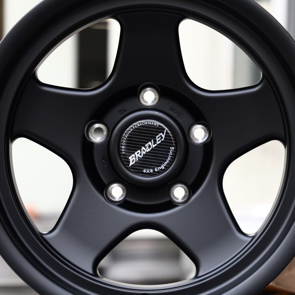 Jeep Gladiator wheels – Matte Black 5-Spoke (Bradley-Style), lip and barrel detail