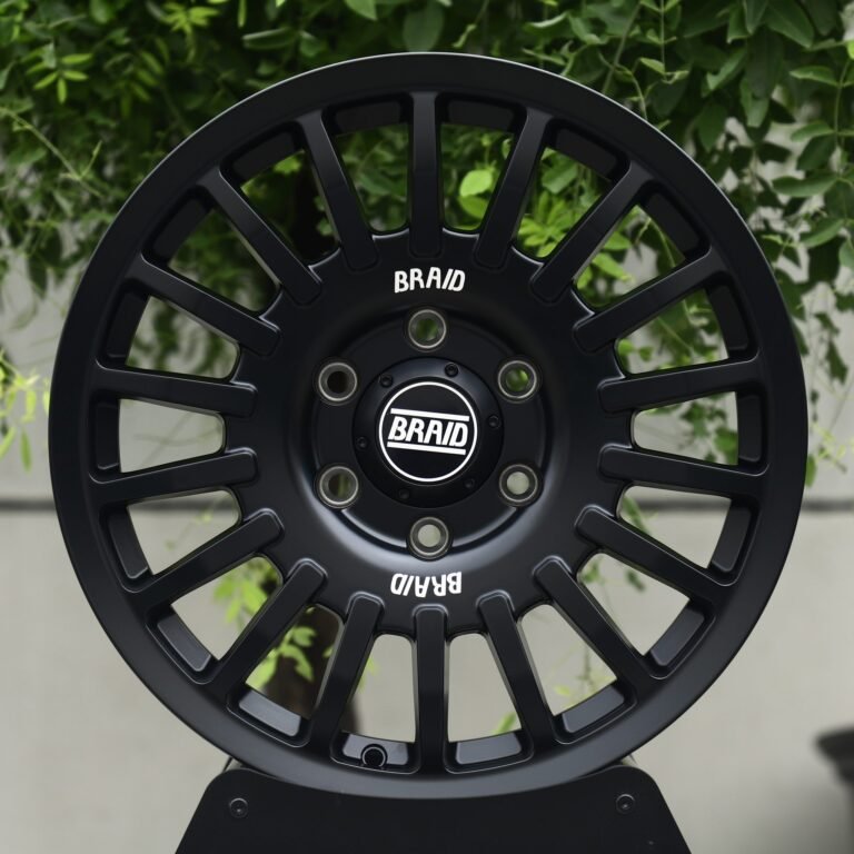 Jeep Wrangler wheels – Matte Black 20-Spoke Rally (Braid-Style), front view