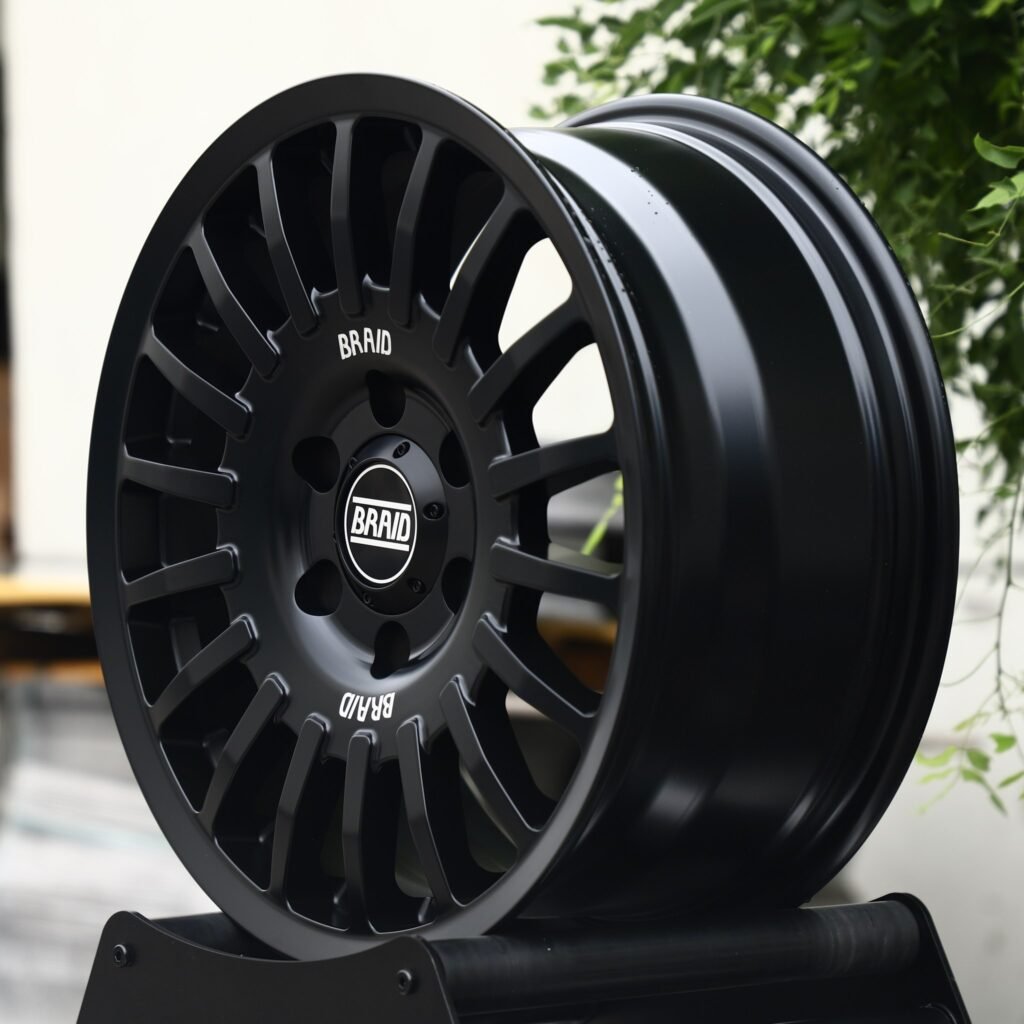 5x127 wheels – Matte Black 20-Spoke Rally (Braid-Style), side view