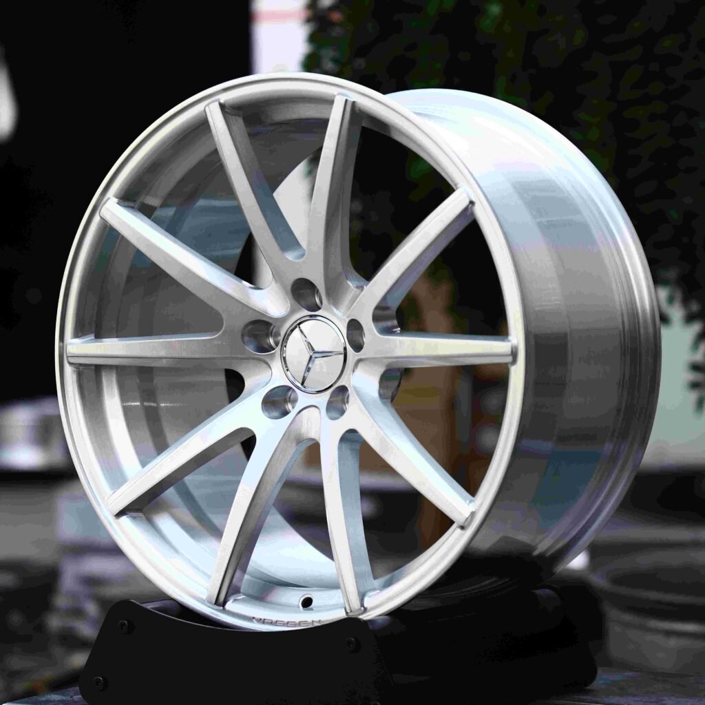 Mercedes-Benz C-Class W206 wheels – Bright Silver 10-Spoke (Mercedes-Benz OEM-Style), angled view