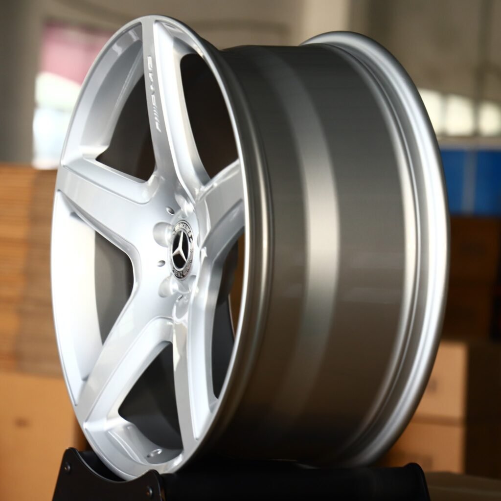 5x112 wheels – Bright Silver 5-Spoke, side view