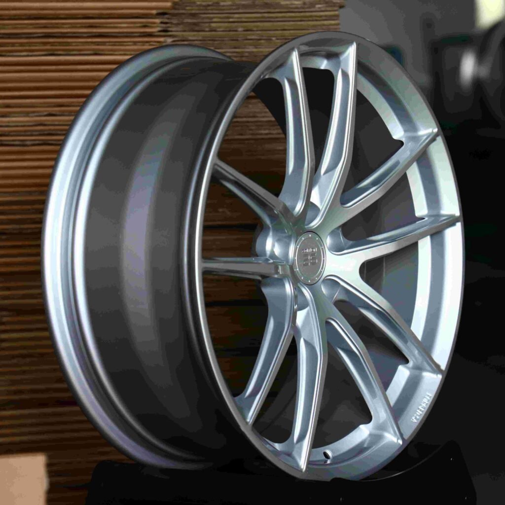 BMW M3 wheels – Bright Silver 5 V-Spoke, angled view