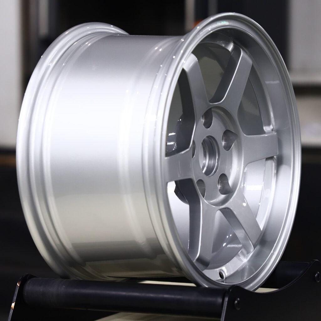5x114.3 wheels – Bright Silver 6-Spoke Deep Lip, side view