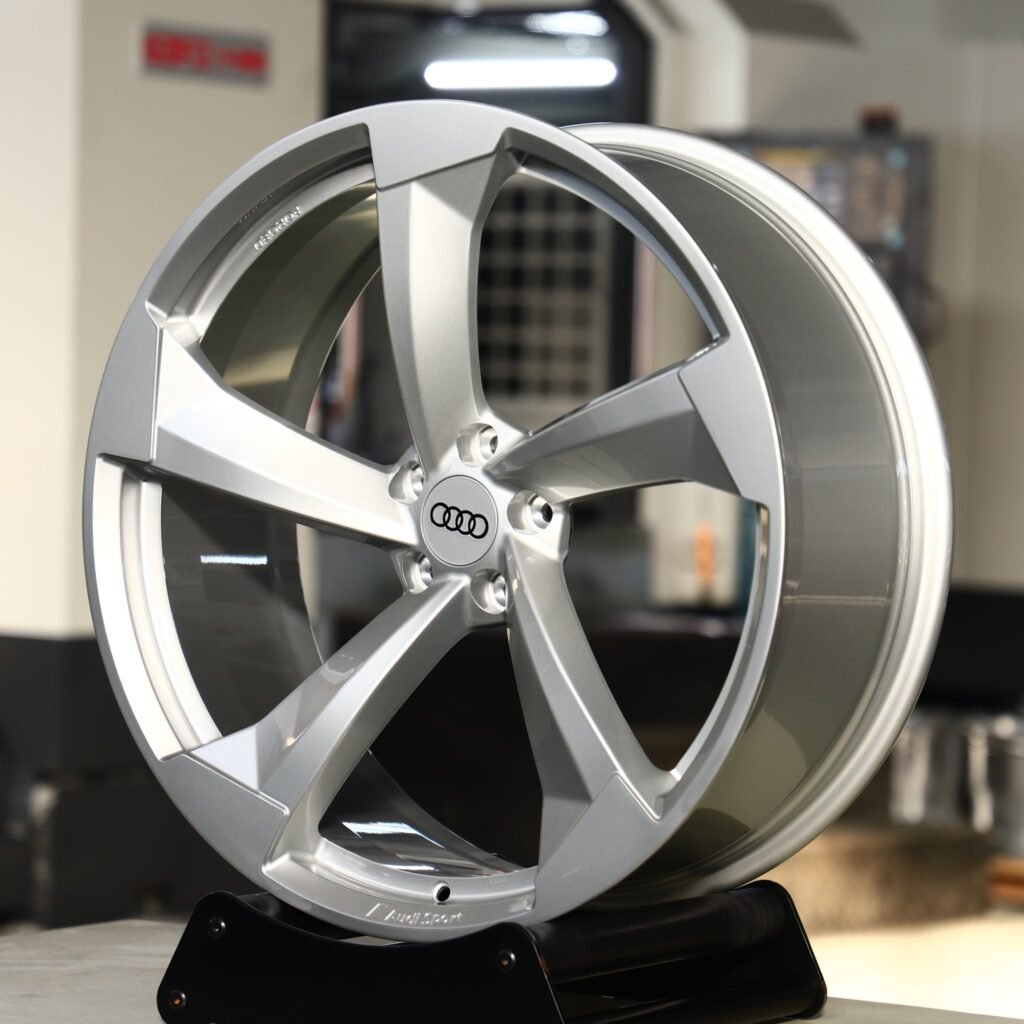 Audi A6 wheels – Bright Silver Directional Milled, angled view