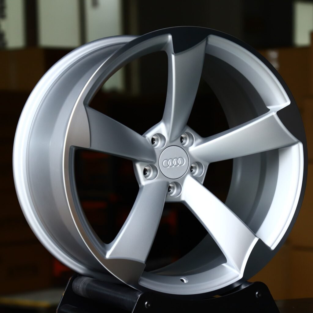 Audi A6 wheels – Bright Silver Directional Milled, angled view