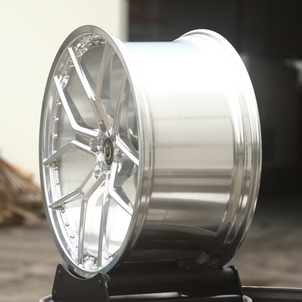 5x130 wheels – Bright Silver Faux 2-Piece Riveted (SVE-Style), side view